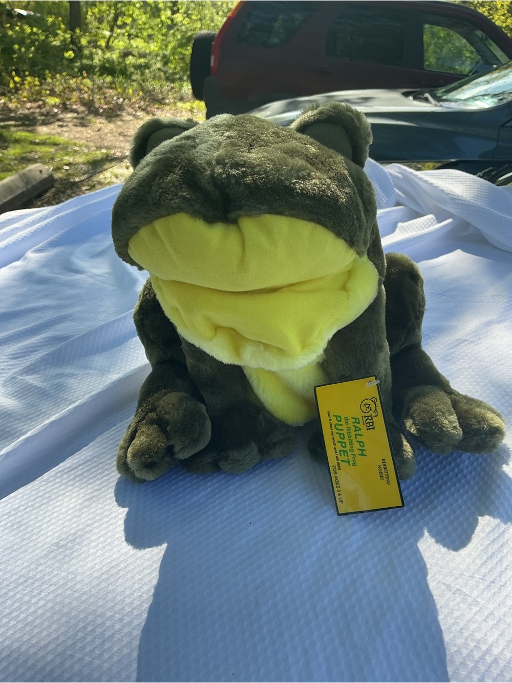 Plush Frog Hand Puppet with Yellow Mouth vintage 1999